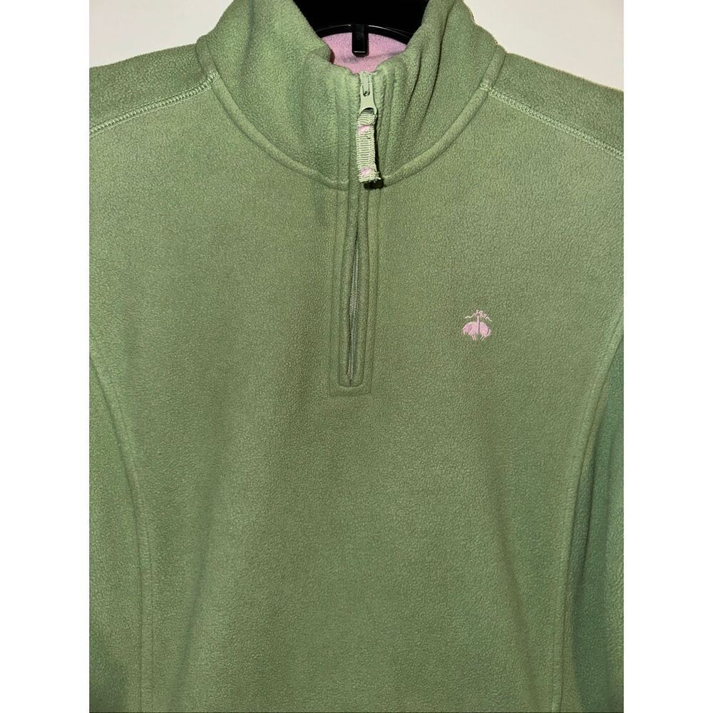 Brooks Brothers 346 1/4 Zip Fleece Long Sleeve Pullover Women L Green Pink Logo - Picture 2 of 5